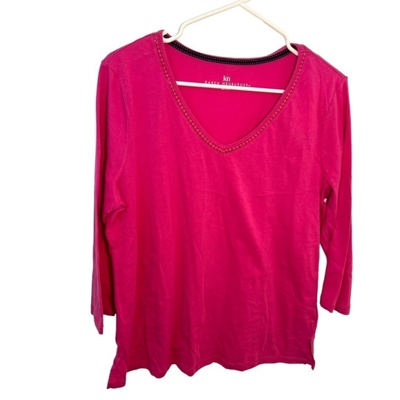 Karen Neuberger V-Neck T-Shirt 3/4 Sleeve Hot Pink - Picture 1 of 12